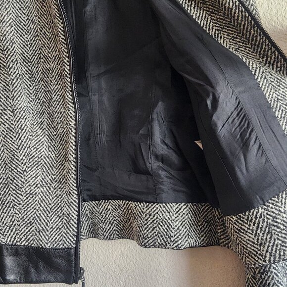 Alberto Makali Jacket Womens 12 Black White Wool Leather Moto Style Full Zip NWT - Picture 8 of 12